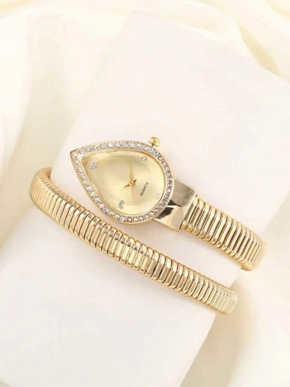 Gold Serpenti Coil Watch | Crystal Bezel Luxe Wrap Bracelet